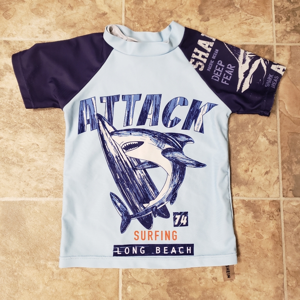 Toddler Boys Size 100(3T) Shark Print Swim Top